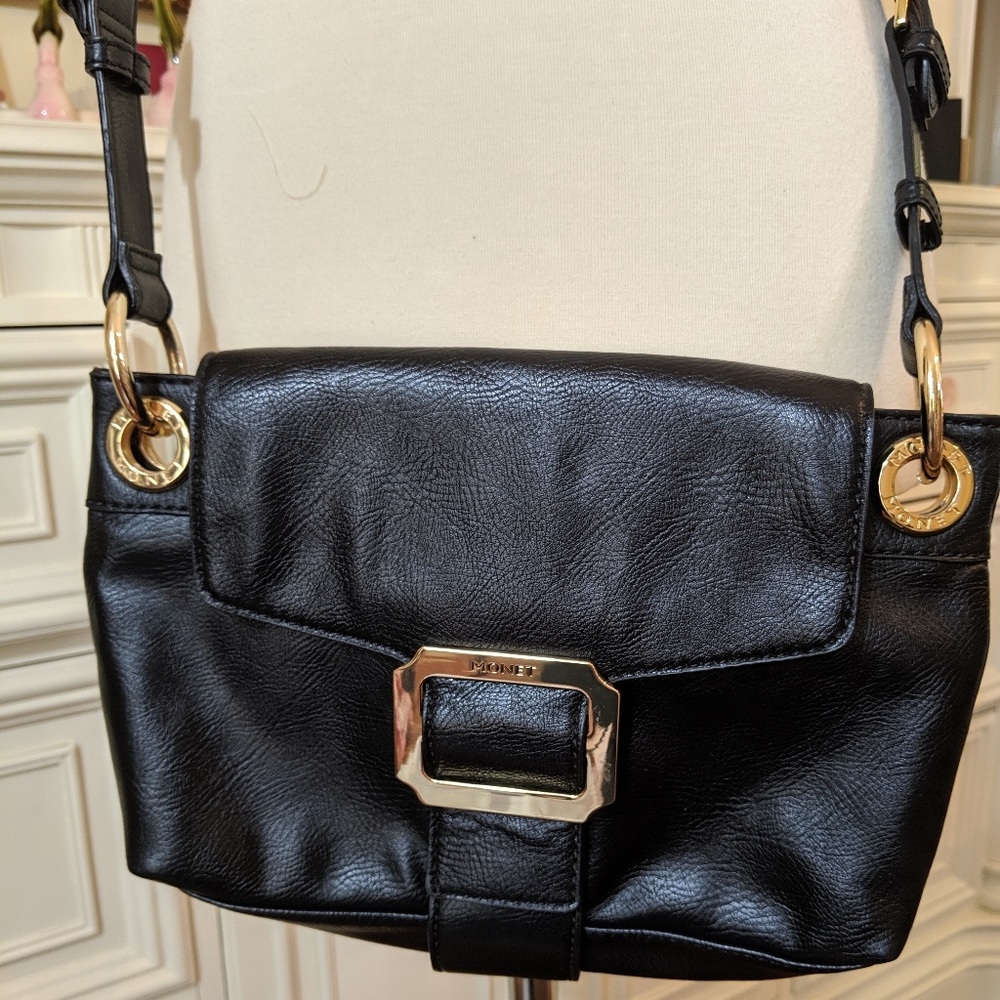 Vintage womens black leather crossbody shoul…